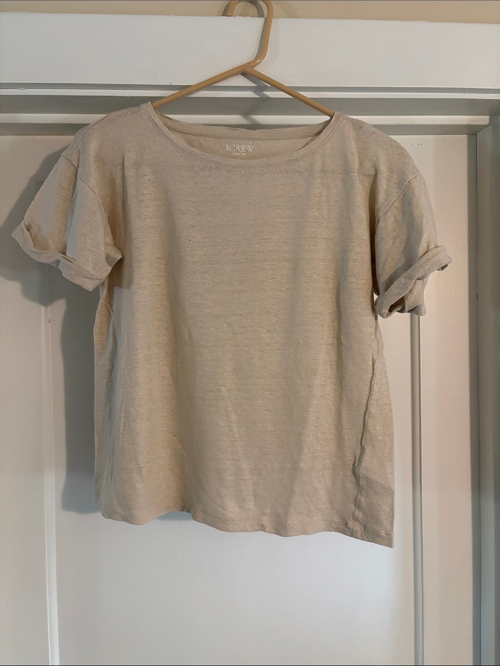 J. Crew Linen Short Sleeve Tee in Light Beige